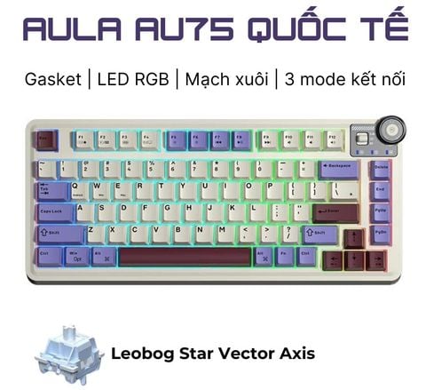 BÀN PHÍM CƠ AULA AU75 (TÍM BE ĐỎ) HOTSWAP - LED RGB - 3 Mode Kết Nối - NEW