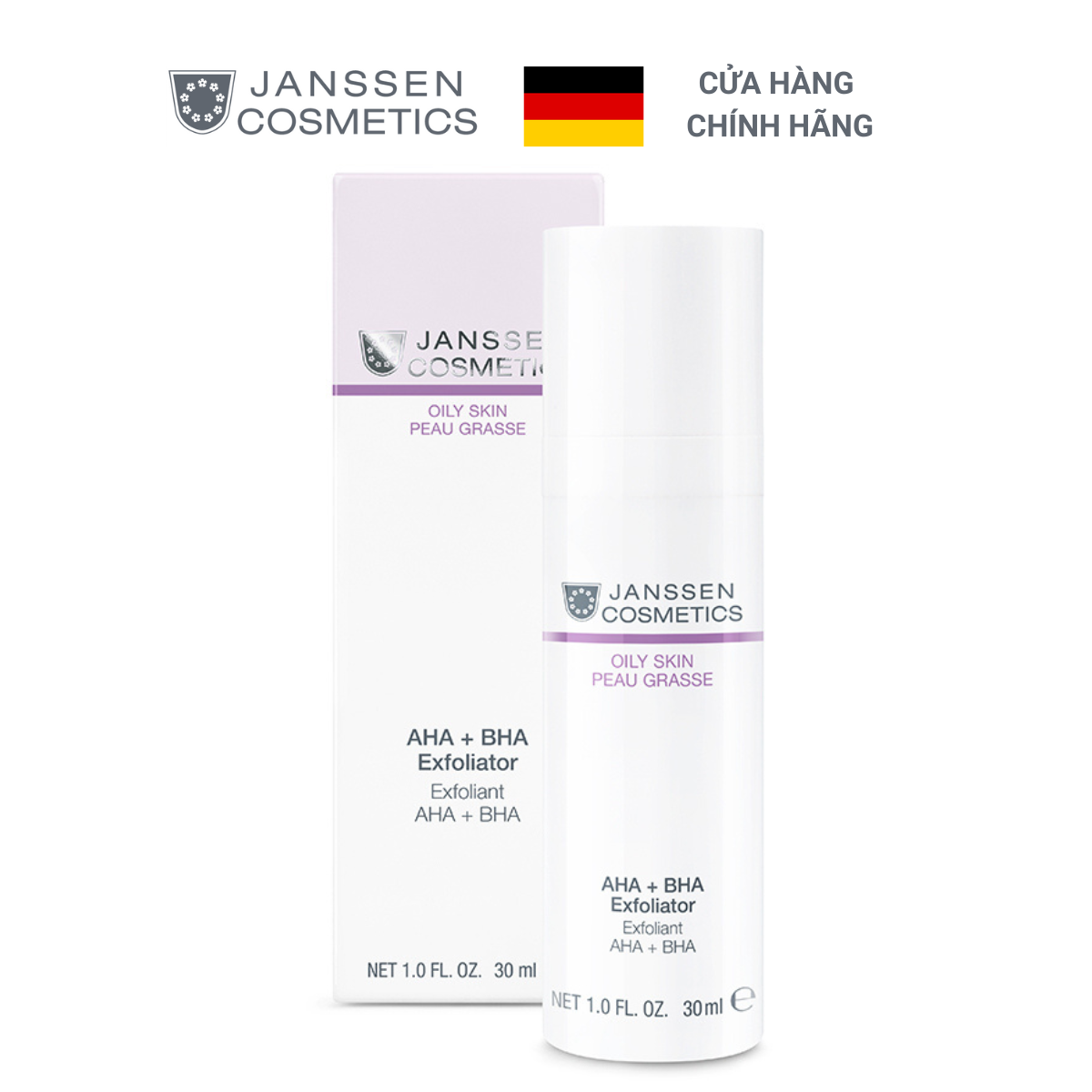 Tẩy tế bào chết từ axit trái cây đậm đặc cho da dầu Janssen cosmetics AHA BHA Exfoliator 30ml