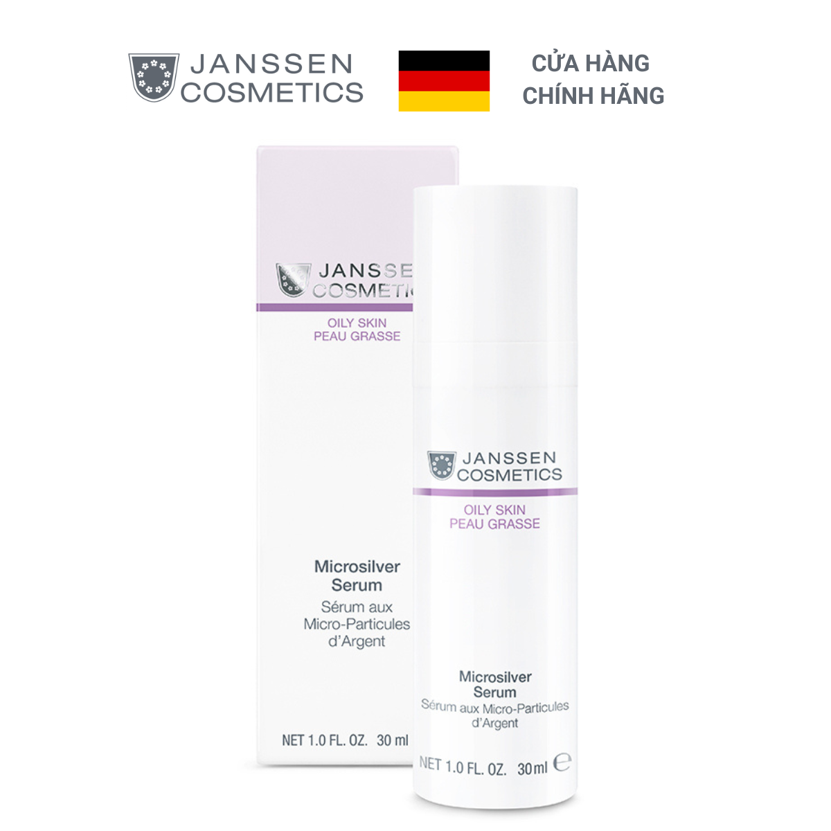 Serum trị mụn làm dịu tức thì da dầu Janssen Cosmetics Microsilver Serum 30ml