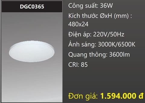  ĐÈN LED GẮN NỔI ỐP TRẦN TRÒN Ø480 36W DUHAL DGC0365 (ĐƯỜNG KÍNH Ø480 LED 36W) 