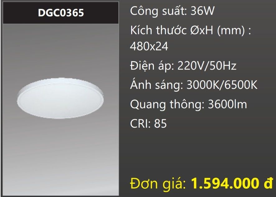 ĐÈN LED GẮN NỔI ỐP TRẦN TRÒN Ø480 36W DUHAL DGC0365 (ĐƯỜNG KÍNH Ø480 LED 36W)