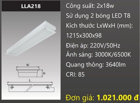  MÁNG ĐÈN ÂM TRẦN MẶT CHỤP MICA 300X1200 (30X120) GẮN 2 BÓNG 1M2 LED 2X18W DUHAL LLA218 