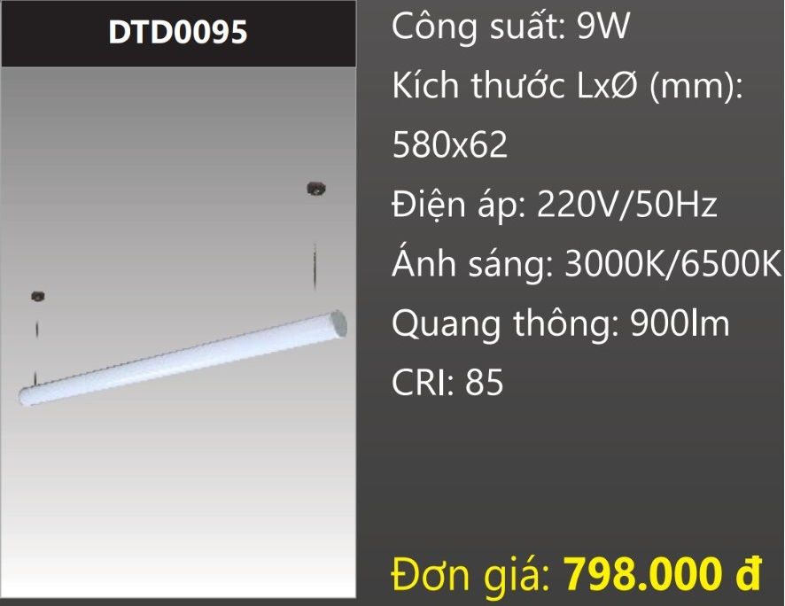 ĐÈN TREO THẢ VĂN PHÒNG - PHÒNG HỌP DẠNG ỐNG TRÒN 0,6M (6 TẤC) LED 9W DUHAL DTD0095