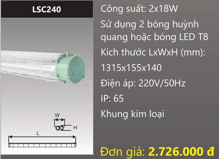 BỘ ĐÈN CHỐNG CHÁY NỔ 2X18W DUHAL LSC240