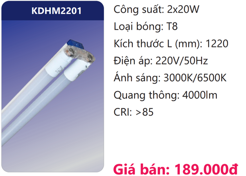  BỘ ĐÈN TUÝP ĐÔI 2 BÓNG 1M2 20W DUHAL KDHM2201 