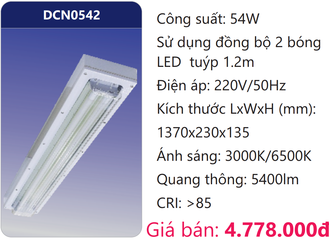 BỘ MÁNG ĐÈN LED CHỐNG NỔ 54W DUHAL DCN0542