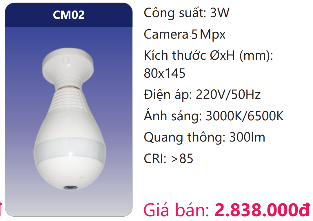 BÓNG ĐÈN CAMERA 5MPX LED 3W DUHAL CM02