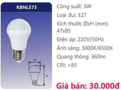  BÓNG ĐÈN LED 3W DUHAL KBNL573 