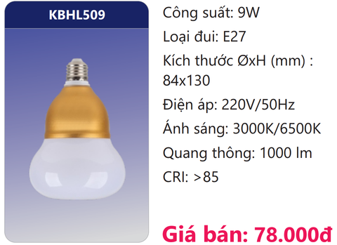  BÓNG ĐÈN LED BÚP 9W DUHAL KBHL509 