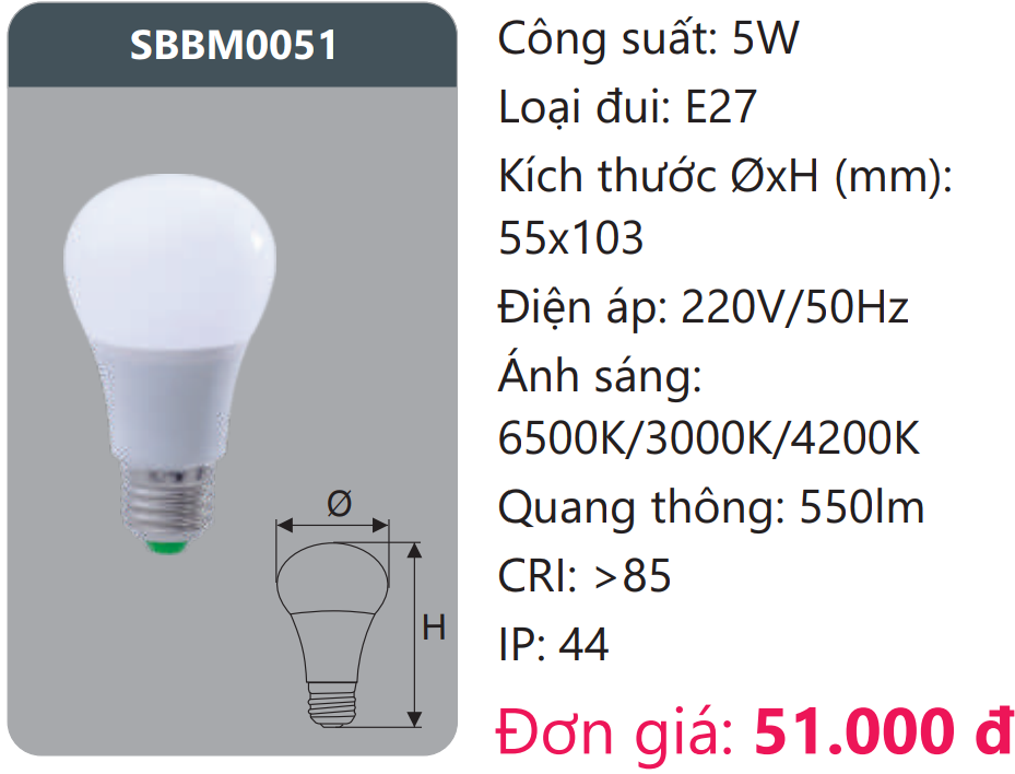 BÓNG ĐÈN LED BÚP ĐỔI MÀU DUHAL SBBM0051 / 5W