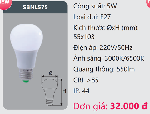  BÓNG LED BÚP 5W DUHAL SBNL575 