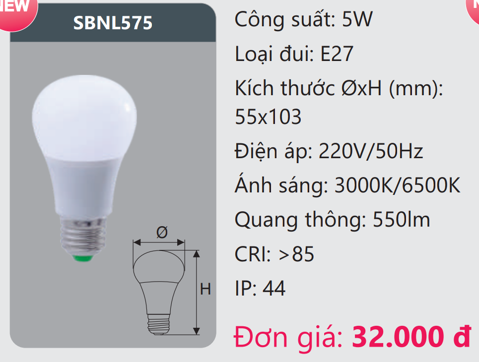 BÓNG LED BÚP 5W DUHAL SBNL575