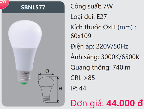  BÓNG LED BÚP 7W DUHAL SBNL577 