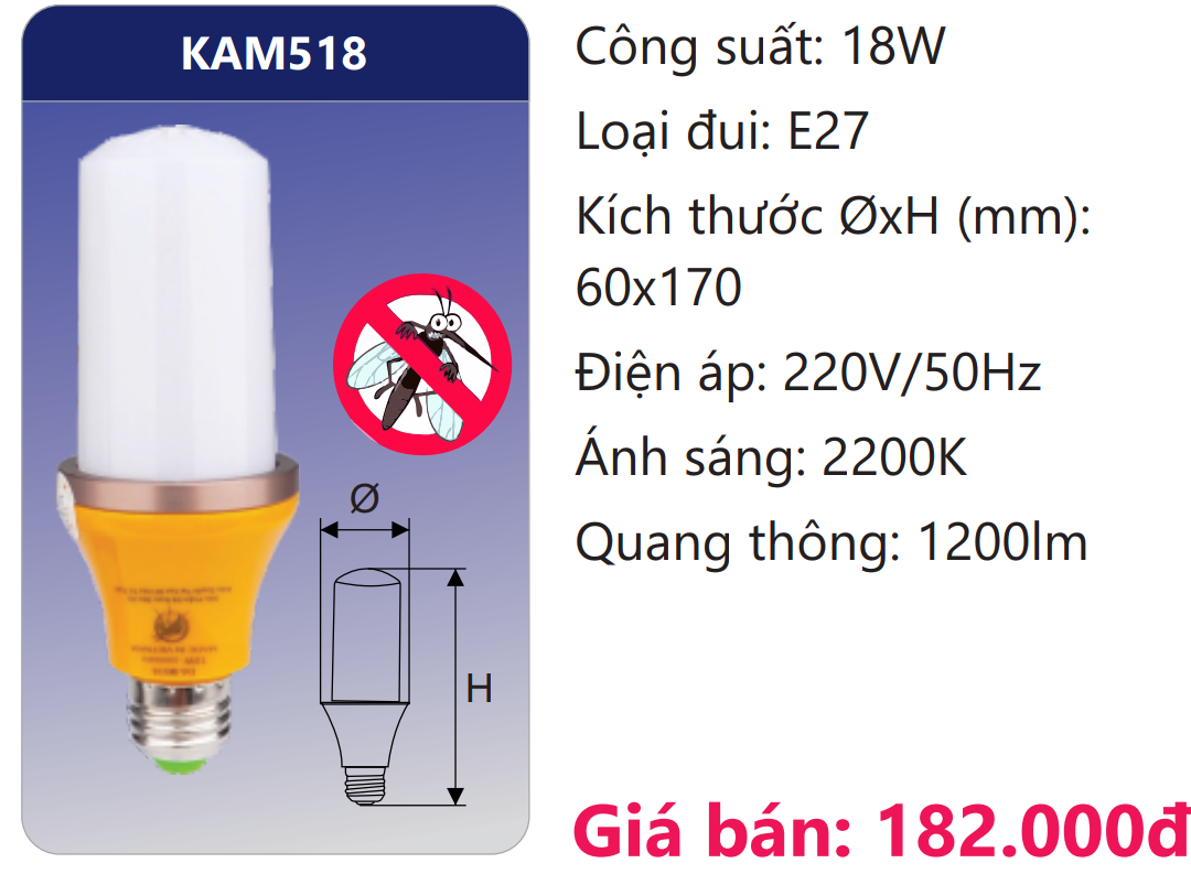 BÓNG ĐÈN LED ĐUỔI MUỖI 18W DUHAL KAM518