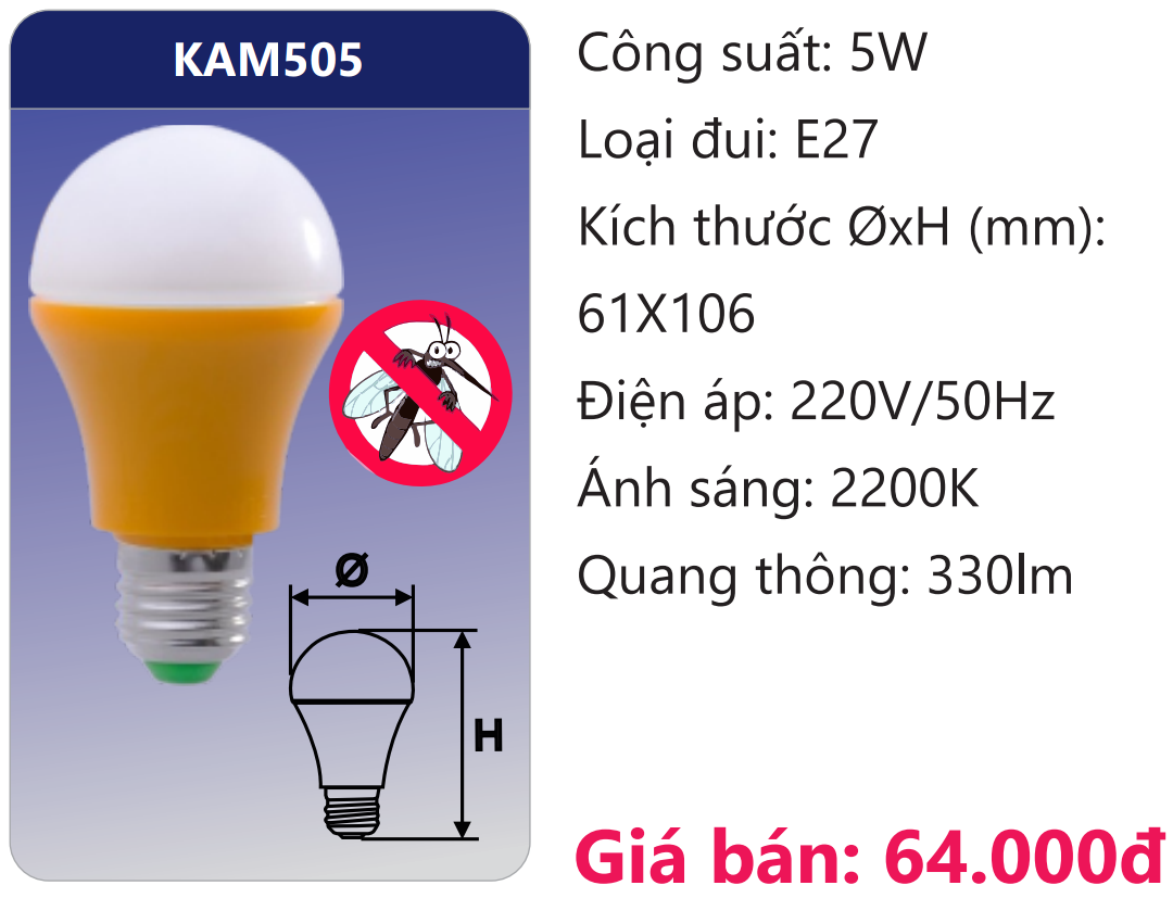 BÓNG ĐÈN LED ĐUỔI MUỖI 5W DUHAL KAM505