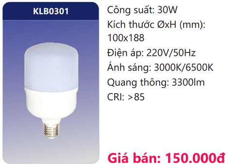  BÓNG ĐÈN LED TRỤ 30W DUHAL KLB0301 