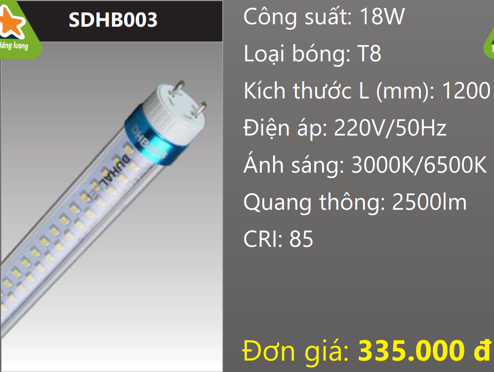 BÓNG ĐÈN TUÝP LED THÂN NHÔM XOAY ĐẦU 1,2M (1M2) 18W DUHAL SDHB003