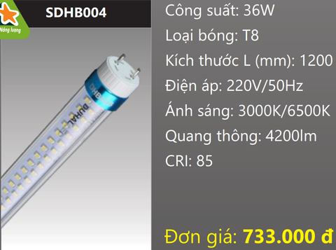  BÓNG ĐÈN TUÝP LED THÂN NHÔM XOAY ĐẦU 1,2M (1M2) 36W DUHAL SDHB004 