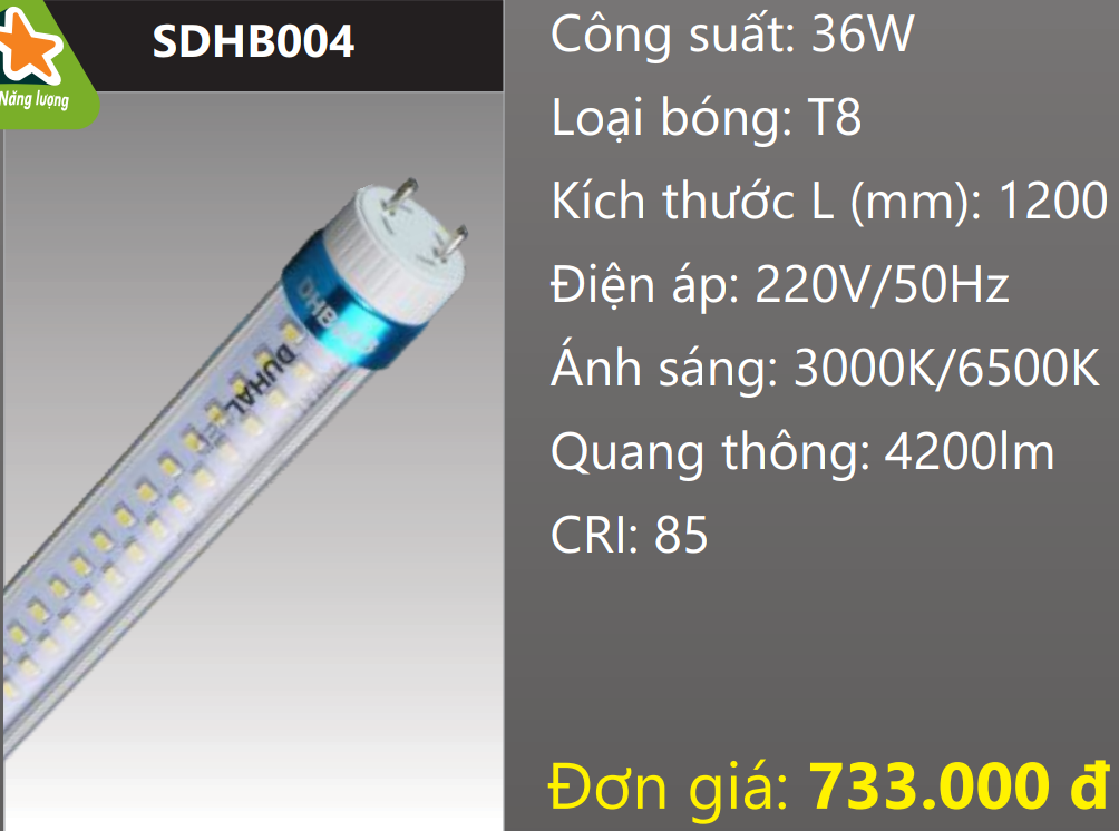 BÓNG ĐÈN TUÝP LED THÂN NHÔM XOAY ĐẦU 1,2M (1M2) 36W DUHAL SDHB004