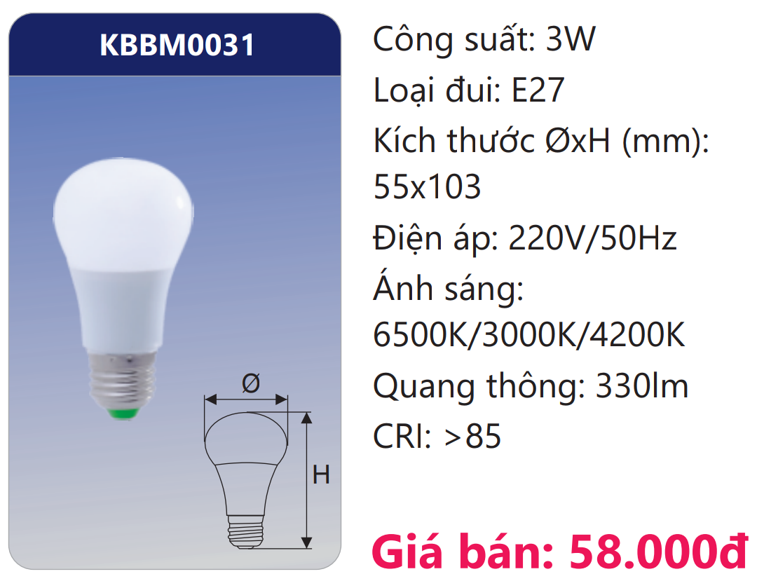 BÓNG LED ĐỔI MÀU 3W DUHAL KBBM0031