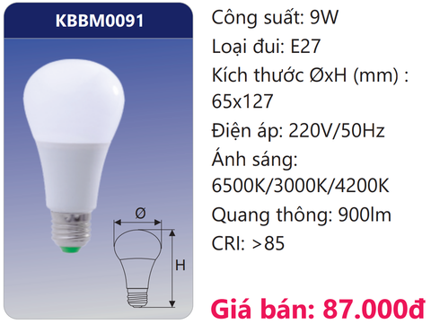  BÓNG LED ĐỔI MÀU 9W DUHAL KBBM0091 