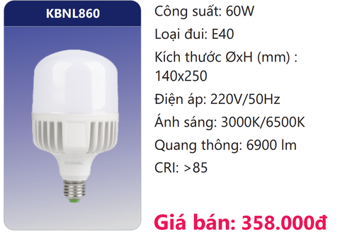  BÓNG TRỤ LED 60W DUHAL KBNL860 