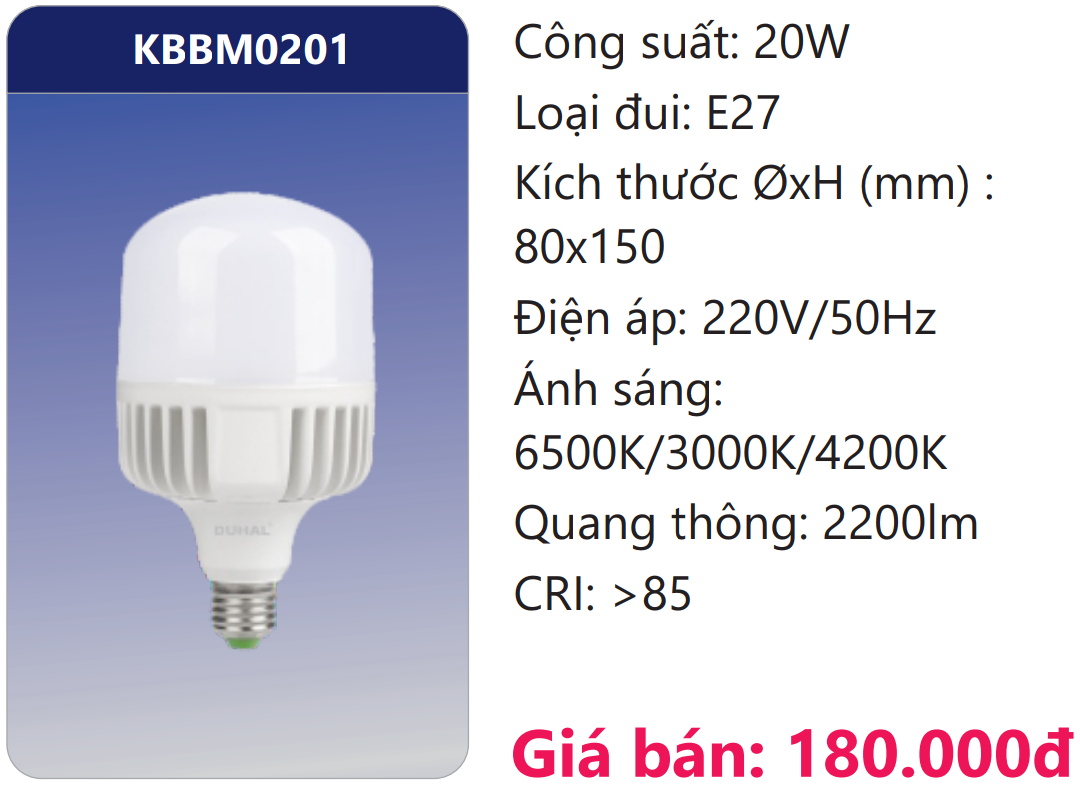 BÓNG TRỤ LED ĐỔI MÀU 20W DUHAL KBBM0201