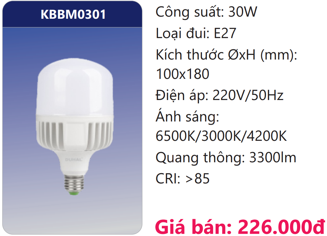 BÓNG TRỤ LED ĐỔI MÀU 30W DUHAL KBBM0301