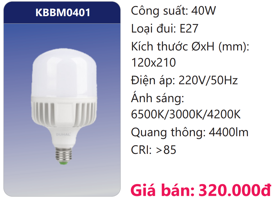 BÓNG TRỤ LED ĐỔI MÀU 40W DUHAL KBBM0401