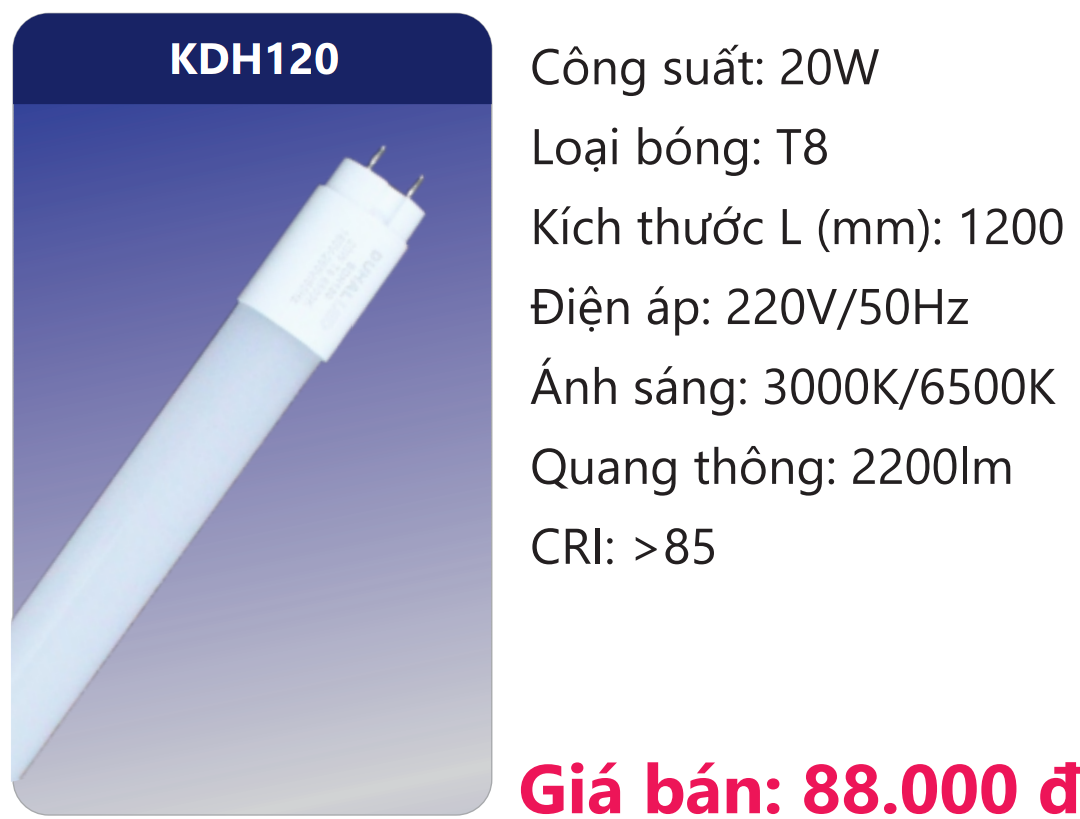 BÓNG TUÝP NHỰA 1M2 LED 20W DUHAL KDH120