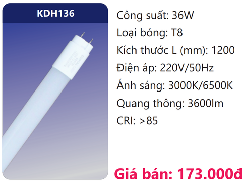  BÓNG TUÝP NHỰA 1M2 LED 36W DUHAL KDH136 