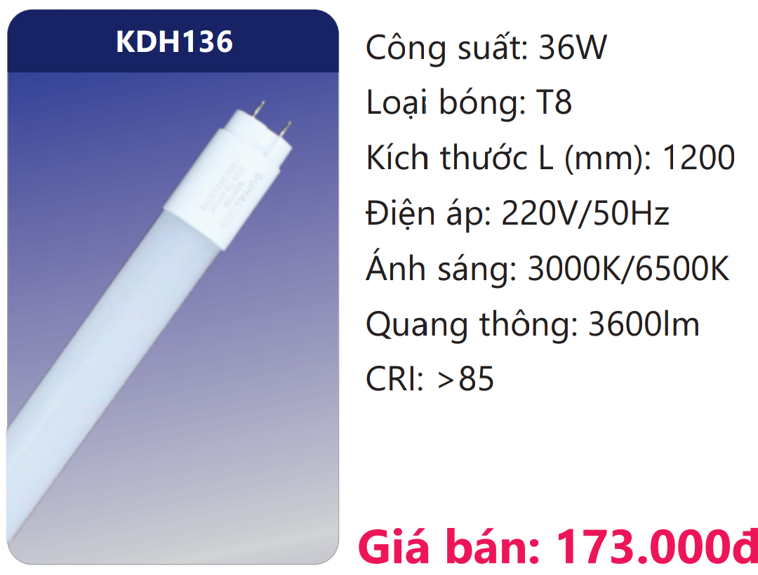 BÓNG TUÝP NHỰA 1M2 LED 36W DUHAL KDH136