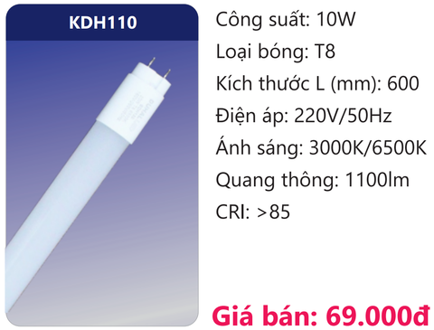  BÓNG TUÝP NHỰA 6 TẤC LED 10W DUHAL KDH110 