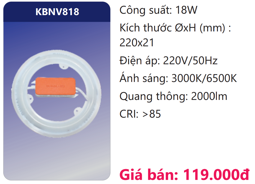 BÓNG VÒNG LED 18W DUHAL KBNV818