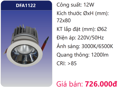  ĐÈN ÂM TRẦN CHIẾU ĐIỂM TRANG TRÍ LED 12W DUHAL DFA1122 