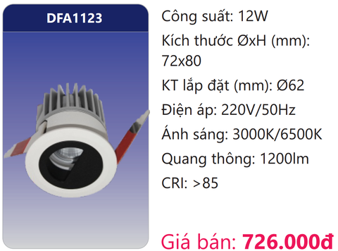  ĐÈN ÂM TRẦN CHIẾU ĐIỂM TRANG TRÍ LED 12W DUHAL DFA1123 