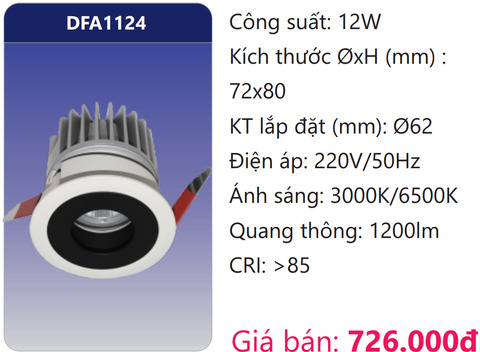  ĐÈN ÂM TRẦN CHIẾU ĐIỂM TRANG TRÍ LED 12W DUHAL DFA1124 