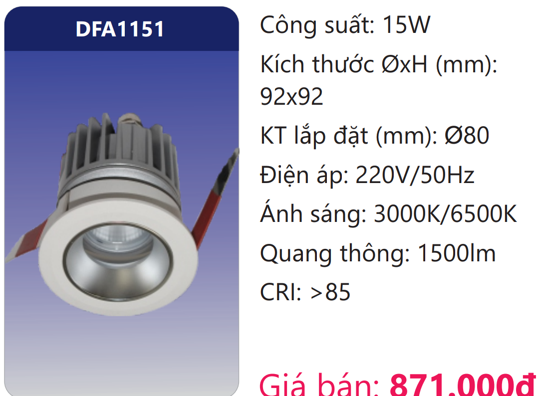 ĐÈN ÂM TRẦN CHIẾU ĐIỂM TRANG TRÍ LED 15W DUHAL DFA1151