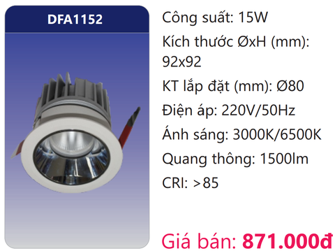  ĐÈN ÂM TRẦN CHIẾU ĐIỂM TRANG TRÍ LED 15W DUHAL DFA1152 