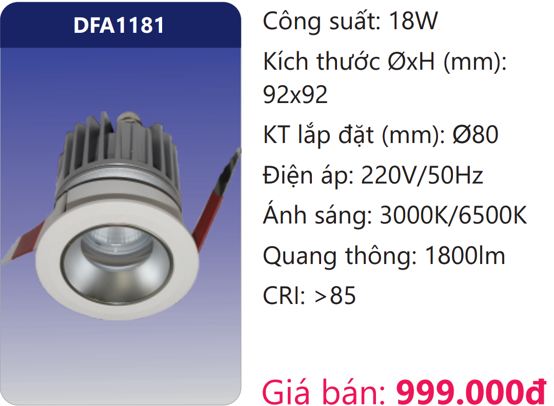 ĐÈN ÂM TRẦN CHIẾU ĐIỂM TRANG TRÍ LED 18W DUHAL DFA1181