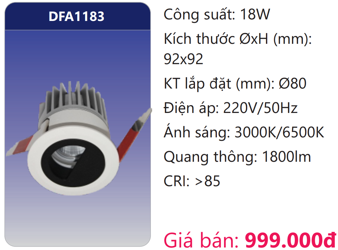 ĐÈN ÂM TRẦN CHIẾU ĐIỂM TRANG TRÍ LED 18W DUHAL DFA1183