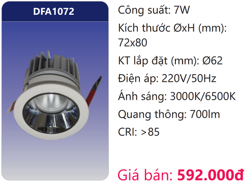  ĐÈN ÂM TRẦN CHIẾU ĐIỂM TRANG TRÍ LED 7W DUHAL DFA1072 