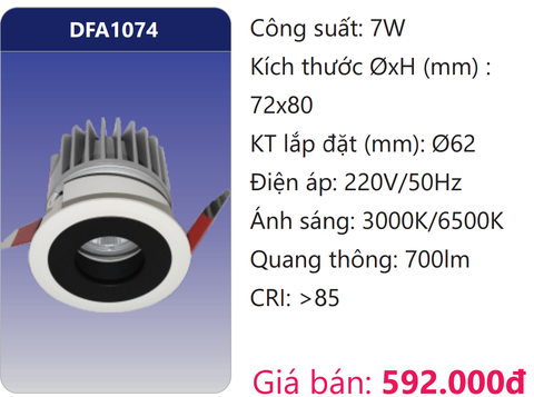  ĐÈN ÂM TRẦN CHIẾU ĐIỂM TRANG TRÍ LED 7W DUHAL DFA1074 