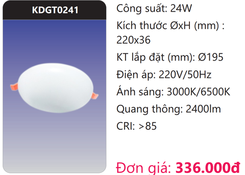  ĐÈN ÂM TRẦN GÓC RỘNG LED 24W DUHAL KDGT0241 