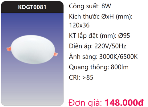  ĐÈN ÂM TRẦN GÓC RỘNG LED 8W DUHAL KDGT0081 