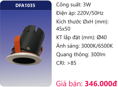  ĐÈN ÂM TRẦN MINI CHIẾU ĐIỂM TRANG TRÍ LED 3W DUHAL DFA1035 