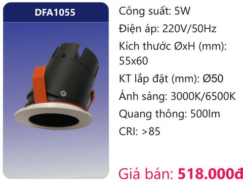  ĐÈN ÂM TRẦN MINI CHIẾU ĐIỂM TRANG TRÍ LED 5W DUHAL DFA1055 