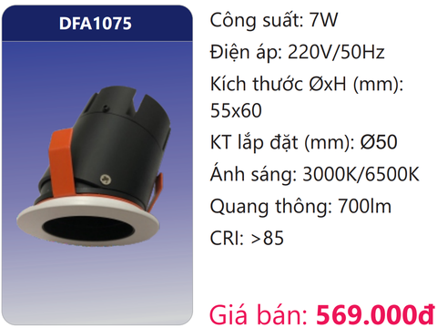  ĐÈN ÂM TRẦN MINI CHIẾU ĐIỂM TRANG TRÍ LED 7W DUHAL DFA1075 