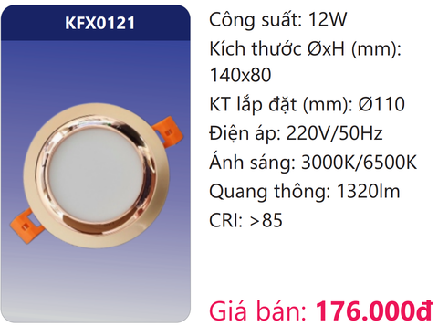  ĐÈN ÂM TRẦN VIỀN MÀU LED 12W DUHAL KFX0121 