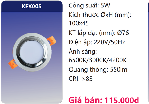  ĐÈN ÂM TRẦN VIỀN MÀU LED 3 CHẾ ĐỘ 5W DUHAL KFX005 